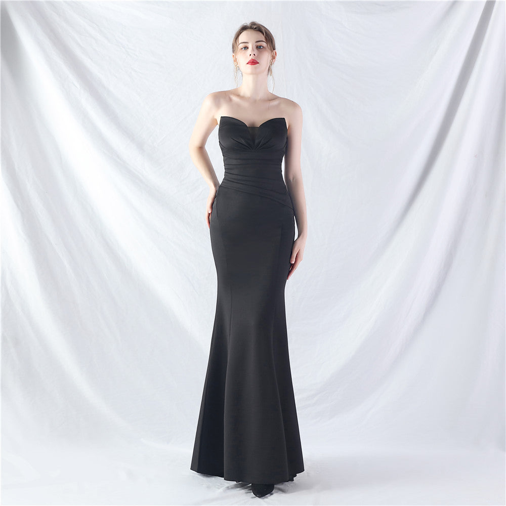 Craft Dress Sexy Shoulder Wrap Chest satin fabric Evening Dress