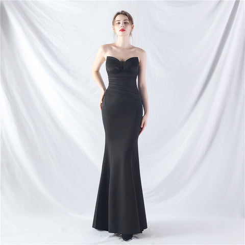 Craft Dress Sexy Shoulder Wrap Chest satin fabric Evening Dress