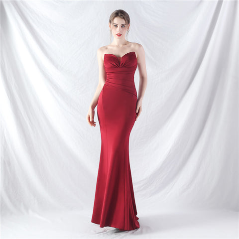 Craft Dress Sexy Shoulder Wrap Chest satin fabric Evening Dress