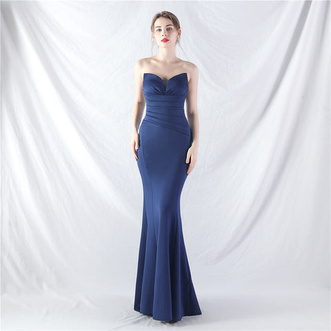 Craft Dress Sexy Shoulder Wrap Chest satin fabric Evening Dress