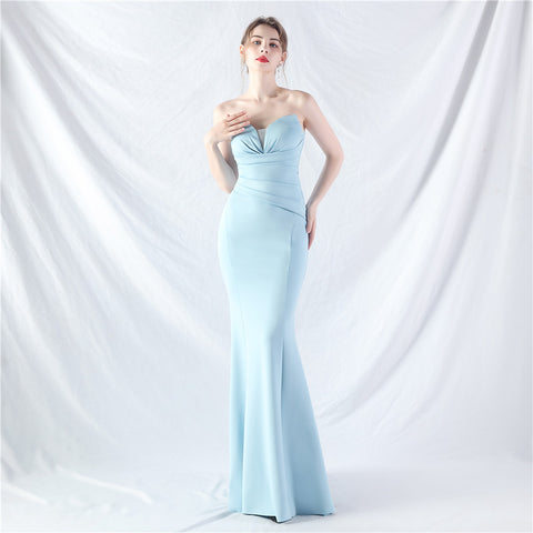 Craft Dress Sexy Shoulder Wrap Chest satin fabric Evening Dress