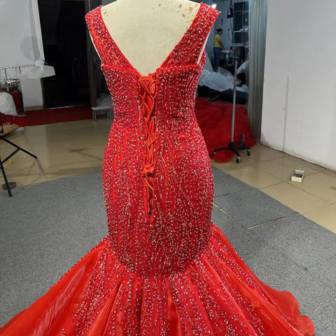 Stylish Tulle Red Sequins Mermaid Bridal Gown