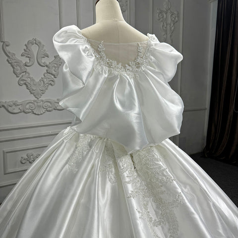 Soft Satin Beaded Ball Gown Wedding Dress With Long Train