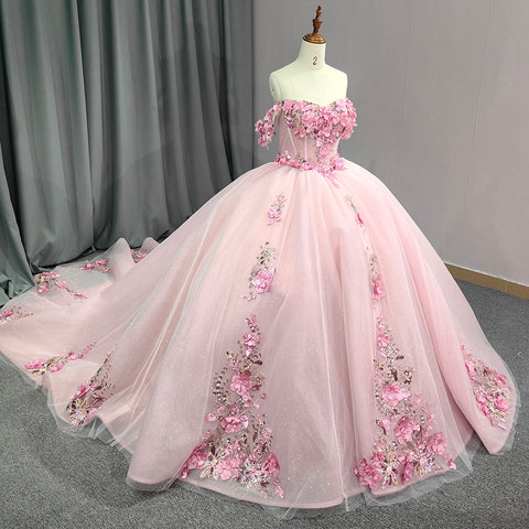 Pretty Pink Off Shoulder Bridal Gown