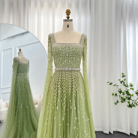 Glam Green Empire Bridal Gown