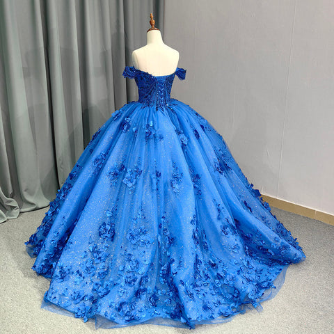 Glitter Royal Heavy Beaded Blue Bridal Gown