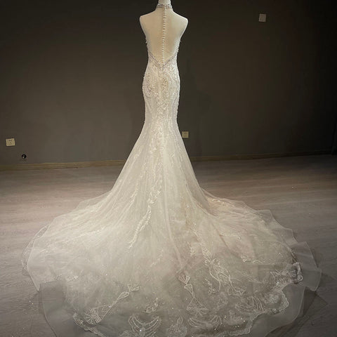 Lace Halter Sleeveless Mermaid Wedding Gown