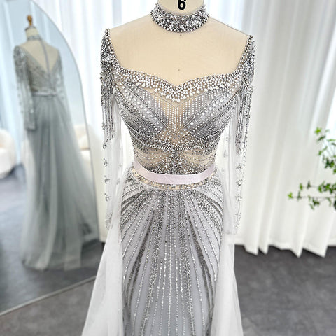 Dazzling Beaded High Neck Long Sleeves Bridal Gown