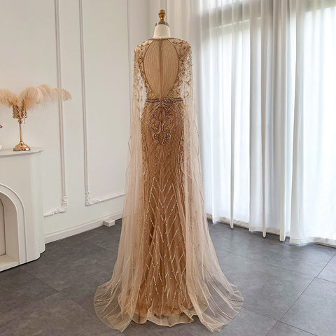 Luxury Gold Sequins Beaded Evening Bridal Gown