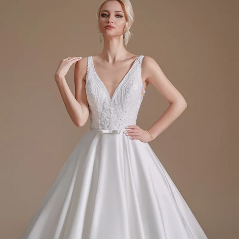 Simple Illusion White Bridal Gown with intricate back detail