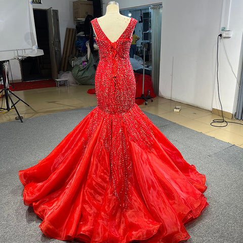 Stylish Tulle Red Sequins Mermaid Bridal Gown