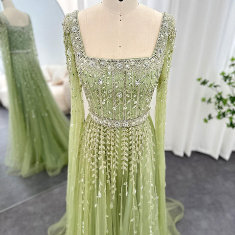 Glam Green Empire Bridal Gown