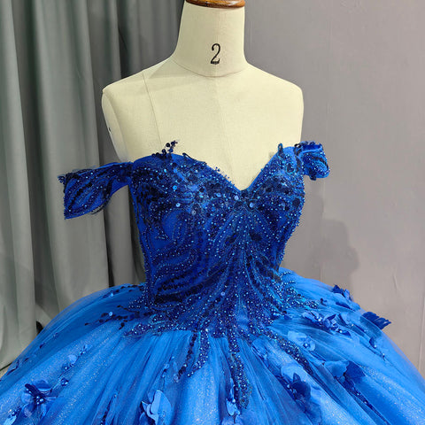 Glitter Royal Heavy Beaded Blue Bridal Gown