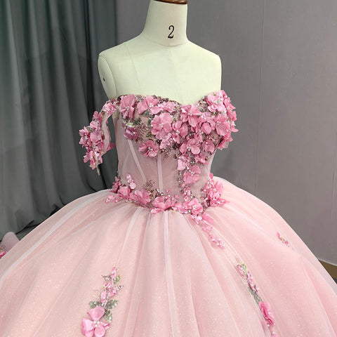 Pretty Pink Off Shoulder Bridal Gown