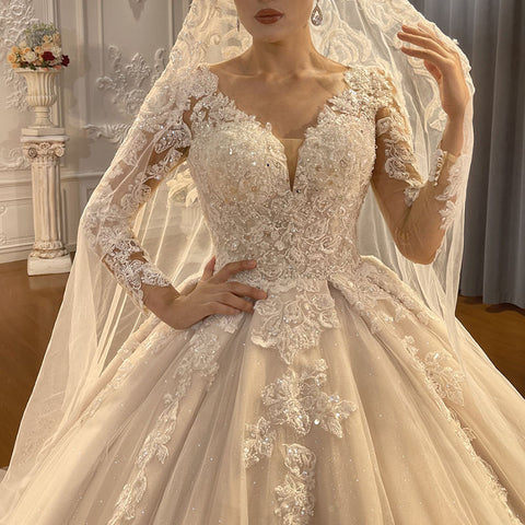 Classic Empire Lace Fabric Bridal Wedding Gown