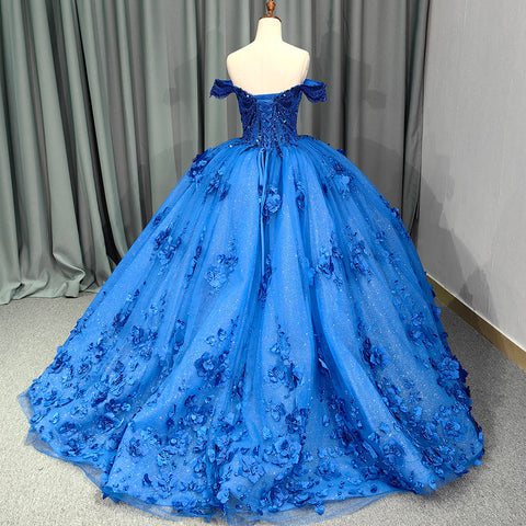 Glitter Royal Heavy Beaded Blue Bridal Gown