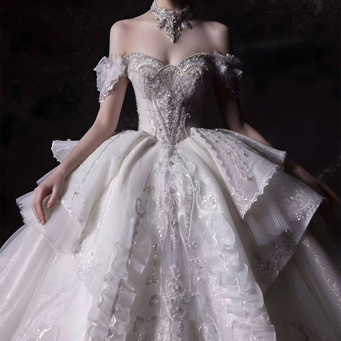 Fairy Crystal Sequins Beaded Ball Gown Wedding Dress