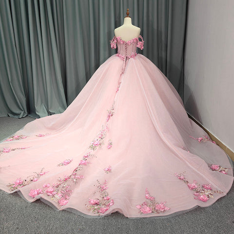 Pretty Pink Off Shoulder Bridal Gown