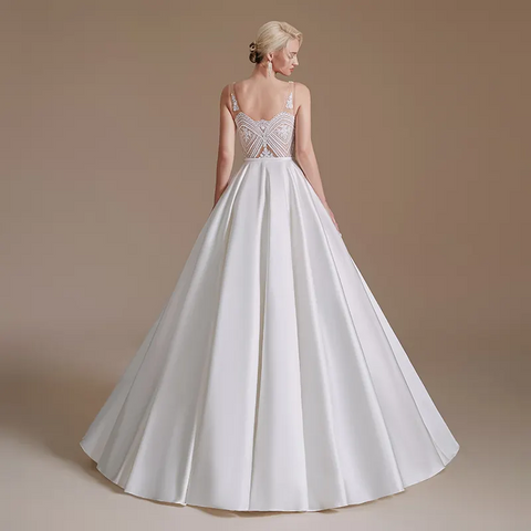 Simple Illusion White Bridal Gown with intricate back detail