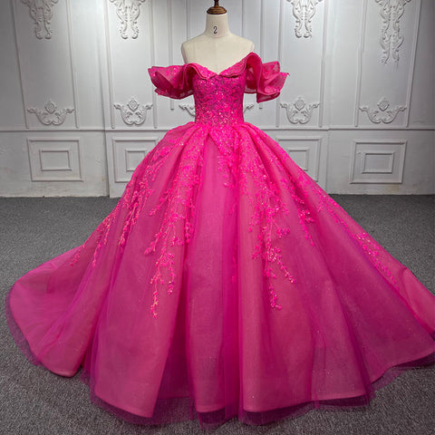 Vintage Pink Off Shoulder Celebration Bridal Gown