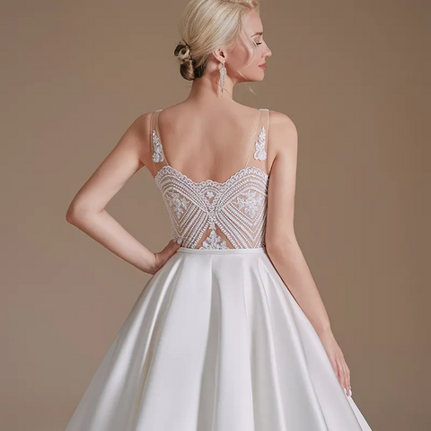 Simple Illusion White Bridal Gown with intricate back detail