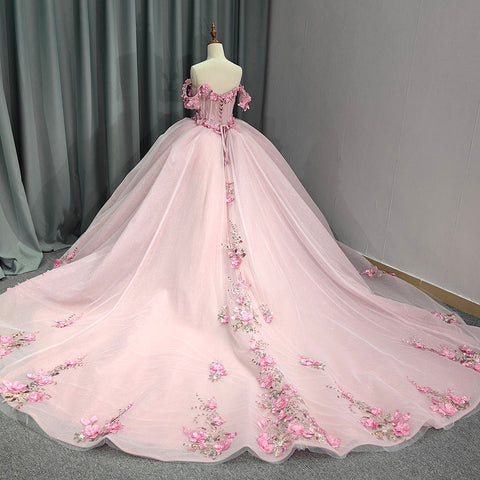 Pretty Pink Off Shoulder Bridal Gown