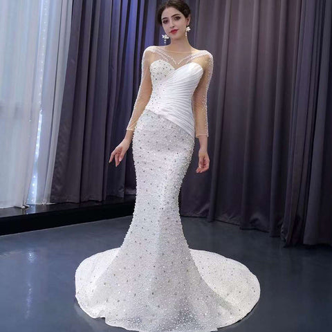 Ruffle Illusion Heavy Beading Mermaid Wedding Dress