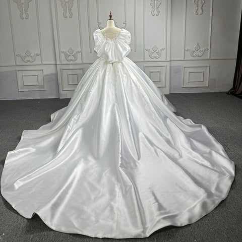 Soft Satin Beaded Ball Gown Wedding Dress With Long Train