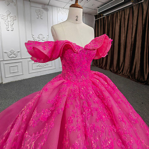 Vintage Pink Off Shoulder Celebration Bridal Gown