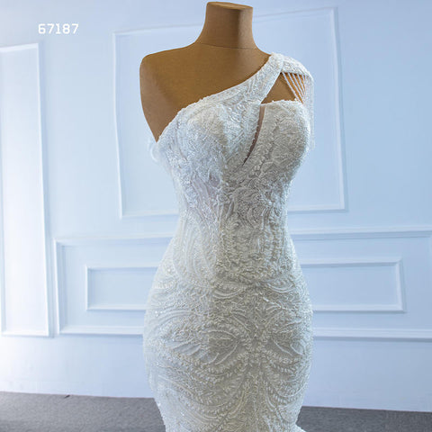 Stunning One Shoulder Crystal Lace Wedding Dress