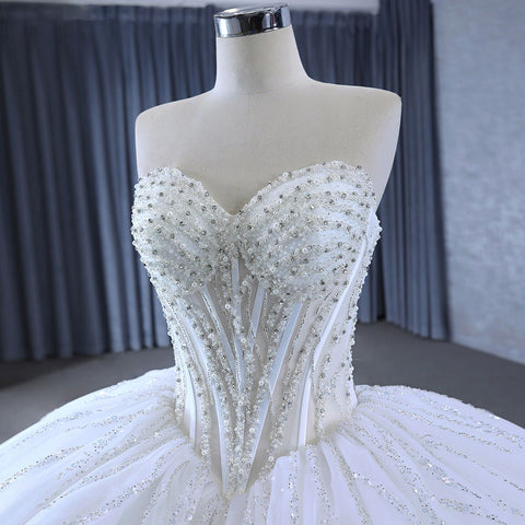 Luxury Ivory Strapless Bridal Ball Gown Wedding Dress