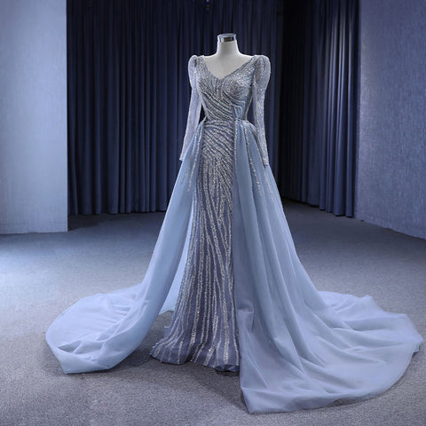 Elegant Luxurious Blue Mermaid V-neck Party Bridal Gown