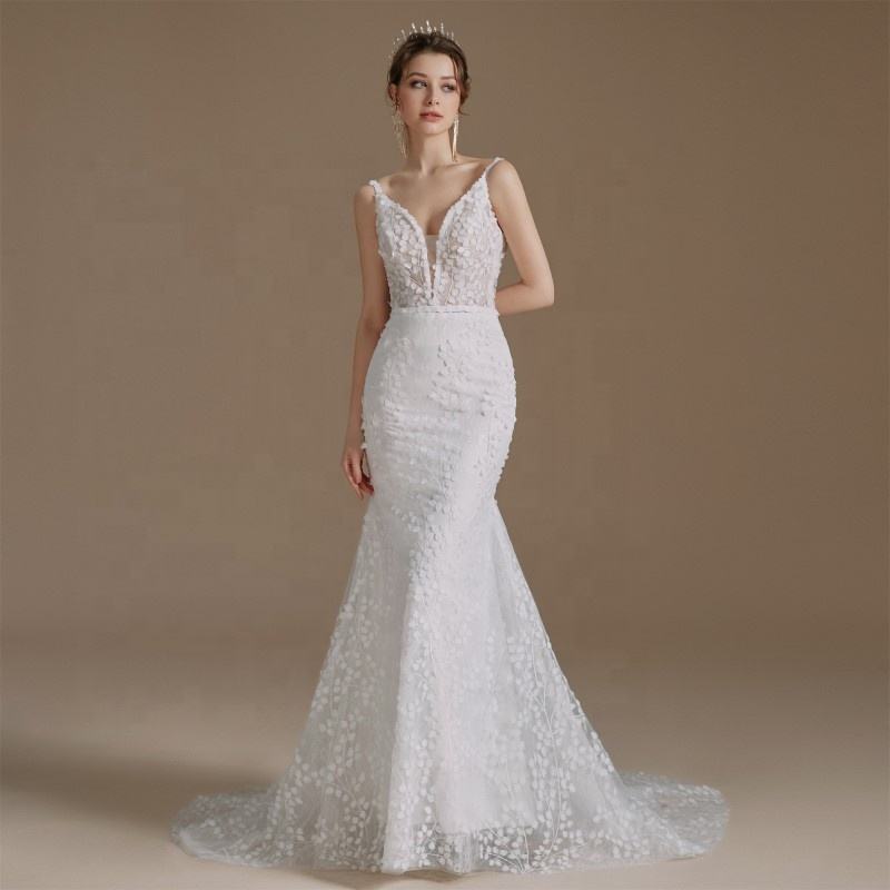 Illusion Spaghetti Strap Sleeveless Bridal Mermaid Wedding Dress