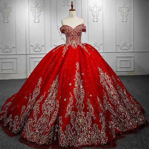 Royal Red Elegant Lace up back Bridal Gown