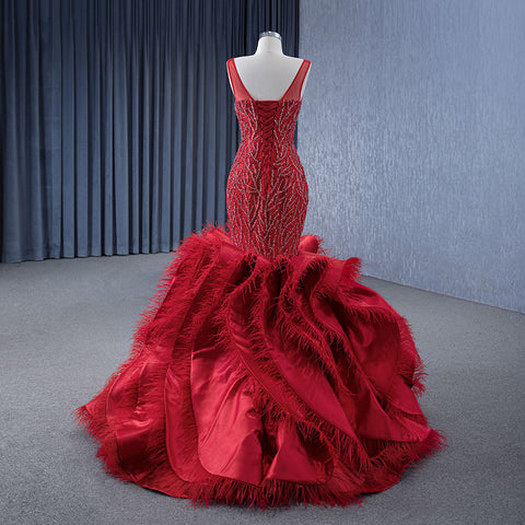 Contemporary Red Sequins Beaded Mermaid Bridal Gown