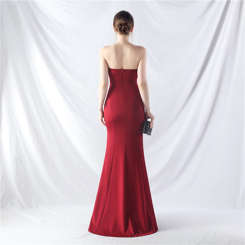 Craft Dress Sexy Shoulder Wrap Chest satin fabric Evening Dress