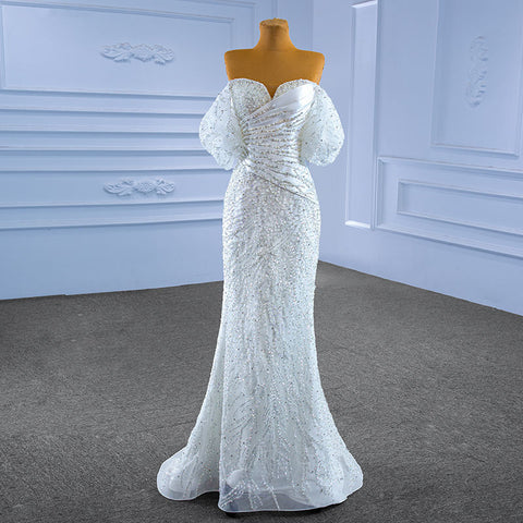 Vintage Crystal White Mermaid wedding Dress With Detachable Train