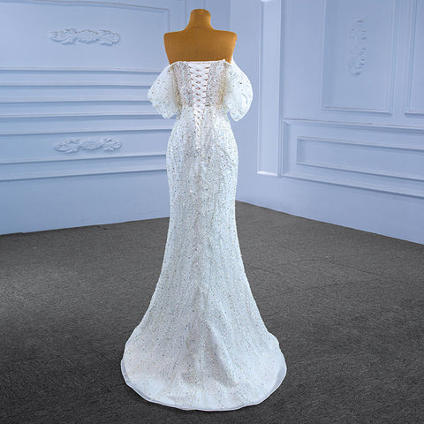 Vintage Crystal White Mermaid wedding Dress With Detachable Train