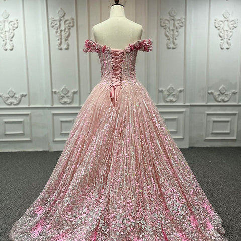 Dazzling Pink Off Shoulder Bridal Gown