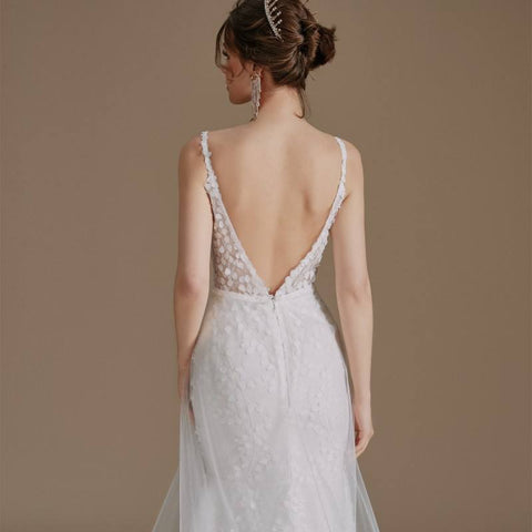 Illusion Spaghetti Strap Sleeveless Bridal Mermaid Wedding Dress