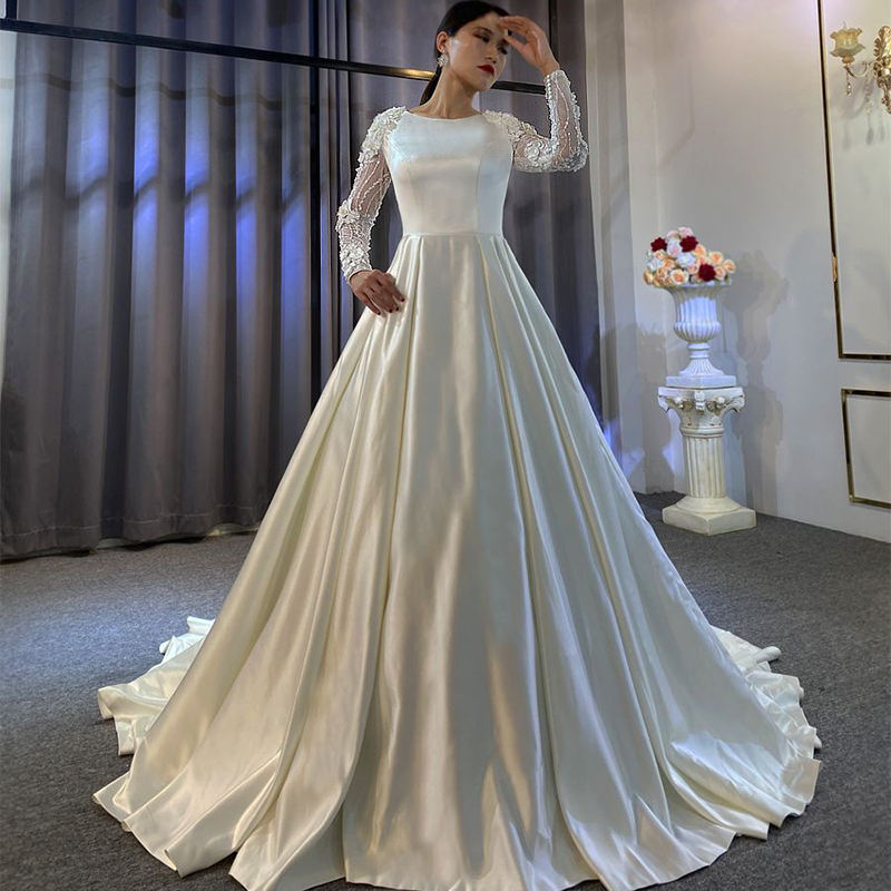 Smooth Satin Fabric Lace-up A line Simple Bridal Wedding Dress