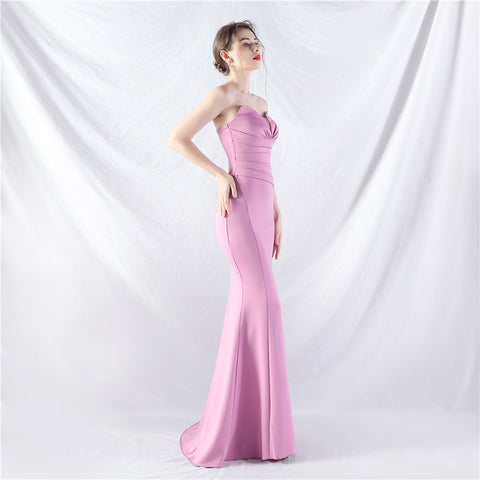 Craft Dress Sexy Shoulder Wrap Chest satin fabric Evening Dress