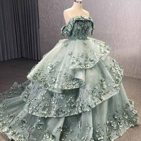 Mint Ruched Party Ball Gown Bridal Gown