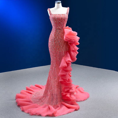 Pink Party Sequin Studded Mermaid Bridal Gown