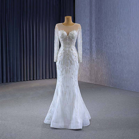 Elegant Lace Sequins Long Mermaid Wedding Dresses With Detachable Train