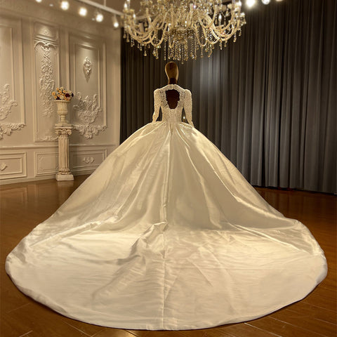 Luxury Royal Soft Satin Princess Bridal Ball Gown Wedding Dress