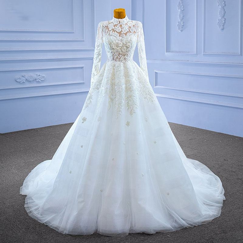 Long Sleeve High Neck Bridal Gown Wedding Dress