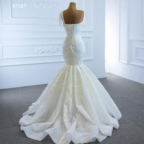 Stunning One Shoulder Crystal Lace Wedding Dress