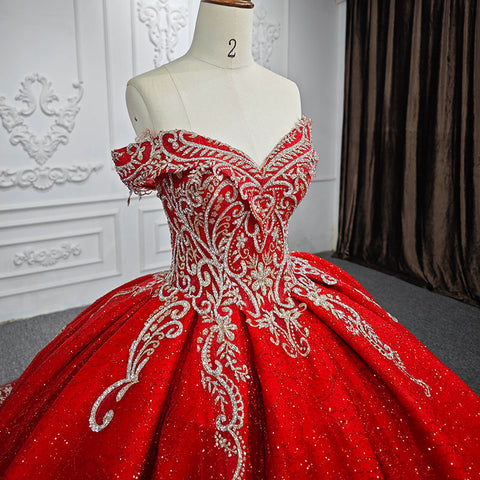 Royal Red Elegant Lace up back Bridal Gown