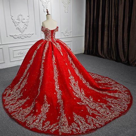 Royal Red Elegant Lace up back Bridal Gown